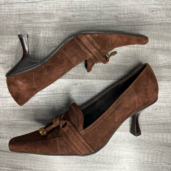 Y2K Steven by Steve Madden Brown Suede Pointed Toe Kitten Heels Size 7 1/2 - Picture 4 of 7